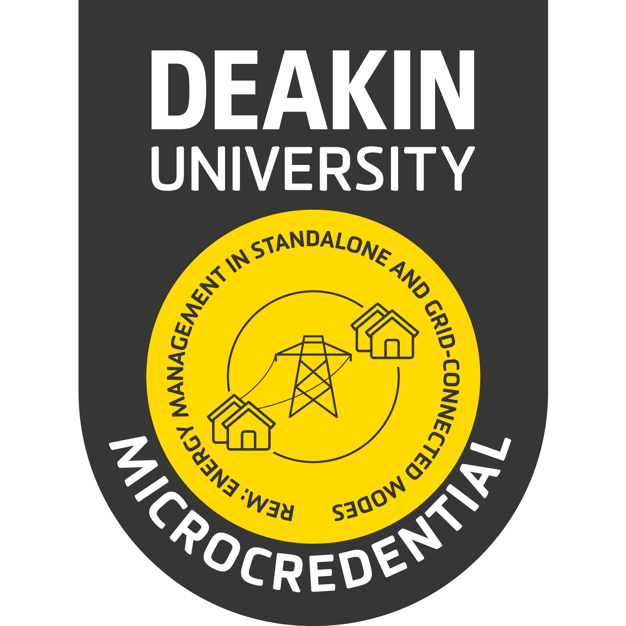 A yellow logo with the text 'Deakin University Microcredential' 