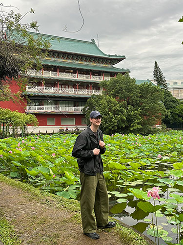 Deakin student Shaun outside a temple in Taiwan