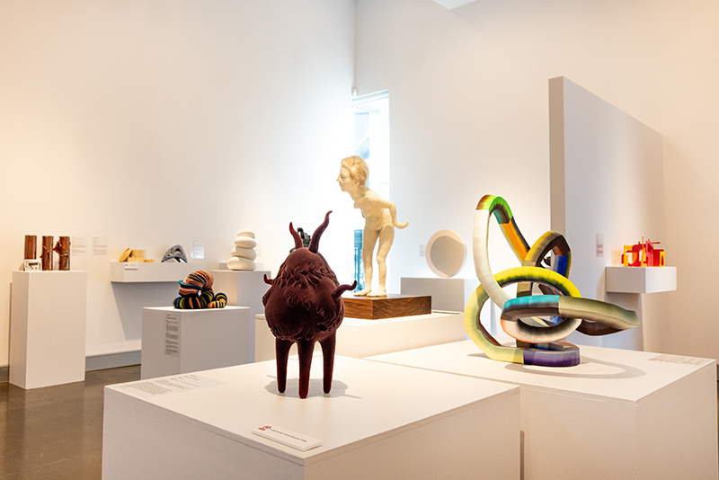 Small sculptures on display in the Deakin Art Gallery