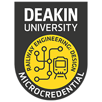 A yellow logo with the words Deakin University microcredential.